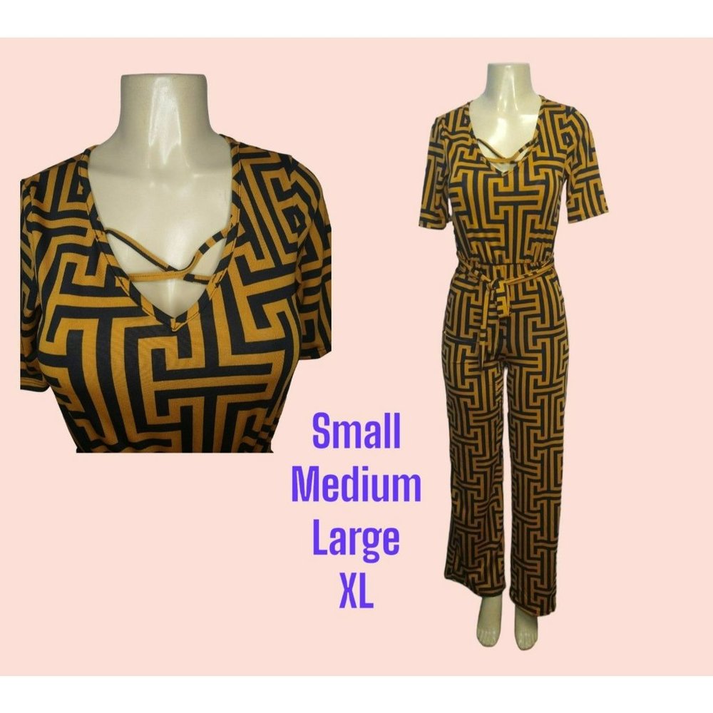 Elegant Maxi wide legged Gold jumpsuit, All sizes, comfy & stretchy